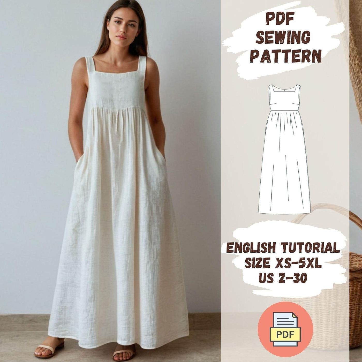 Classic Maxi Dress with Side Pocket Sewing Pattern